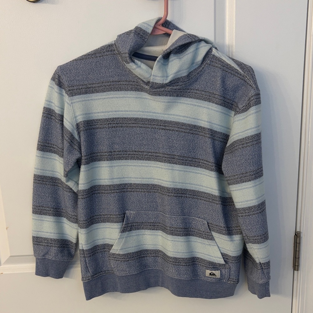 Quiksilver Boys Striped Hooded Sweatshirt in Light Blue and Gray